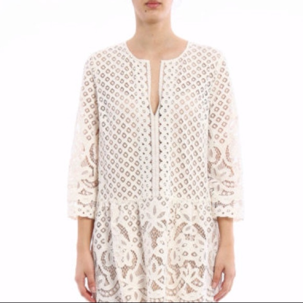 BCBG Laurice Cream / White Floral Florets lace tunic sleeves Embroidery dress - Picture 1 of 14